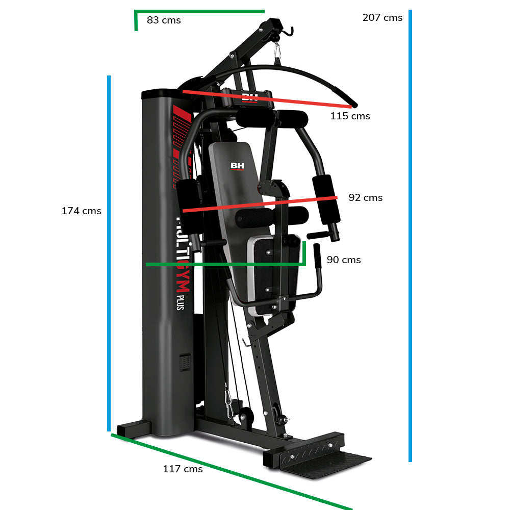 Dimensiones de la Multiestación Multigym Plus Black G112B BH Fitness plegada