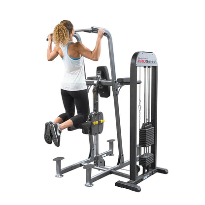 Weight assisted chin dip machine.