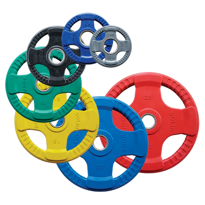 Discos olímpicos de 4 agarres de goma de colores